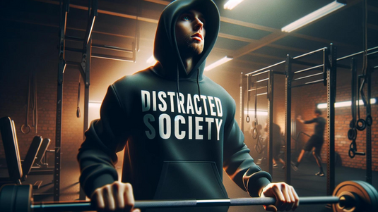 An energizing image of an individual deeply focused while engaging in sports, inside of a gym, symbolizing escape from digital distractions into a world of concentration and physical well-being.